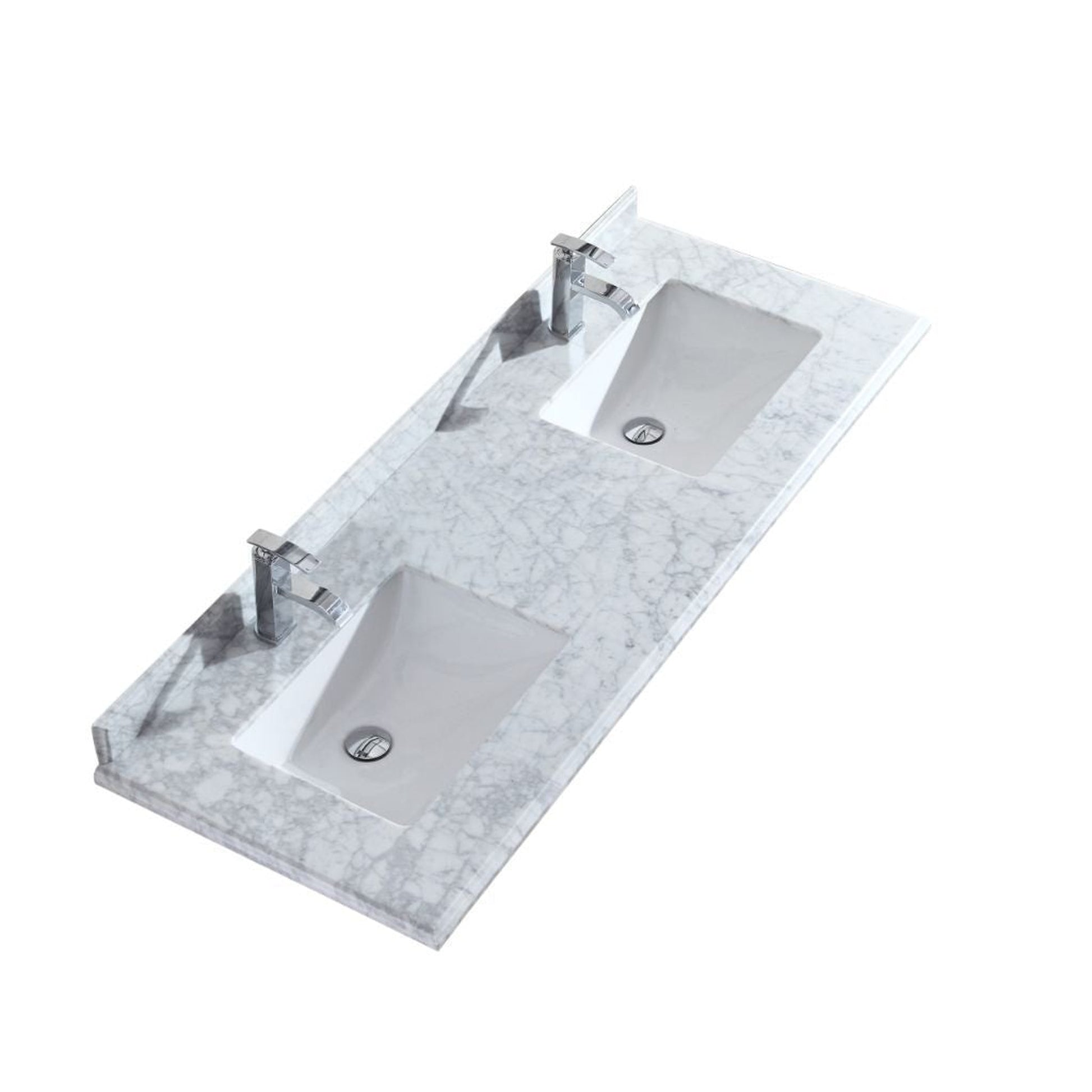 Laviva Forever 60" Single Hole White Carrara Marble Countertop With Double Rectangular Ceramic Sink