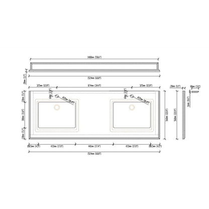 Laviva Forever 60" Single Hole White Stripes Marble Countertop With Double Rectangular Ceramic Sink