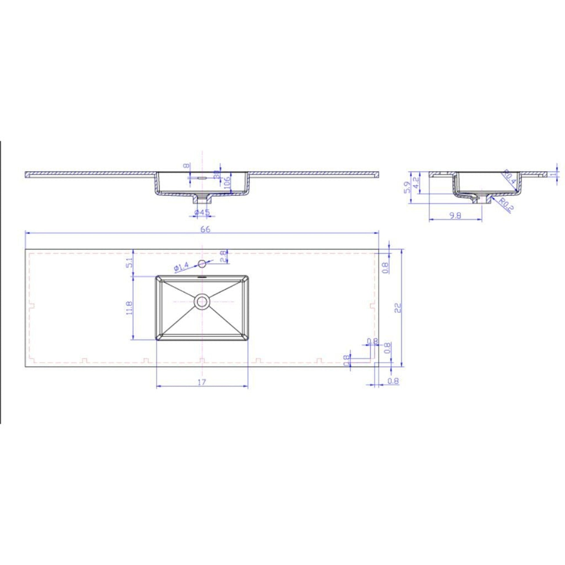 Laviva Forever 66" Matte White Viva Stone Solid Surface Countertop With Single Integrated Sink