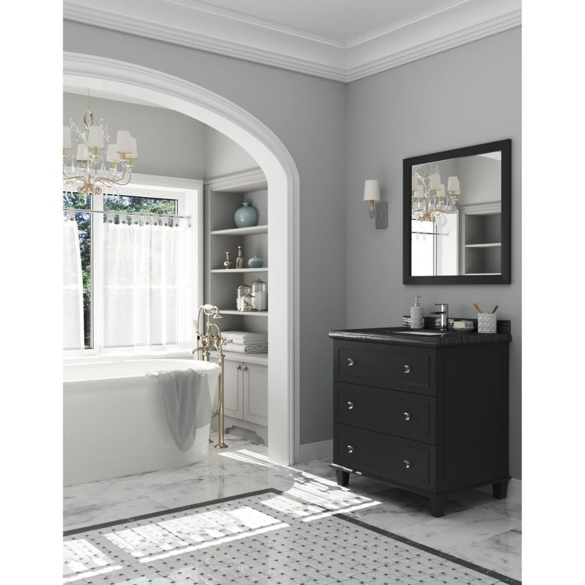 Laviva Luna 30" Espresso Vanity Base and Black Wood Marble Countertop With Rectangular Ceramic Sink