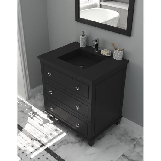 Laviva Luna 30" Espresso Vanity Base and Matte Black Viva Stone Solid Surface Countertop With Integrated Sink