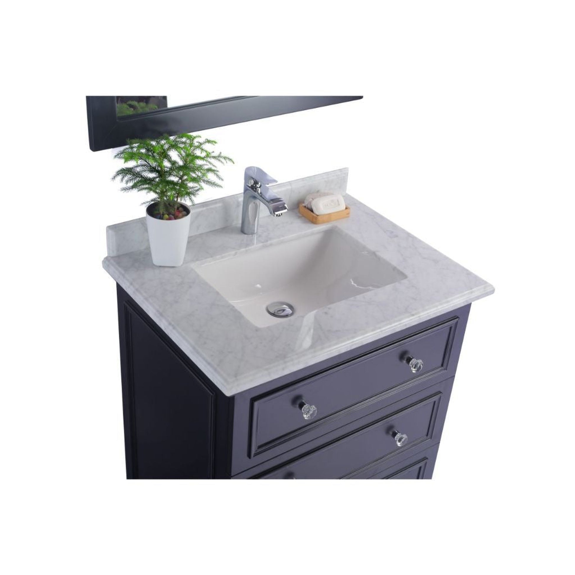 Laviva Luna 30" Espresso Vanity Base and White Cararra Marble Countertop With Rectangular Ceramic Sink