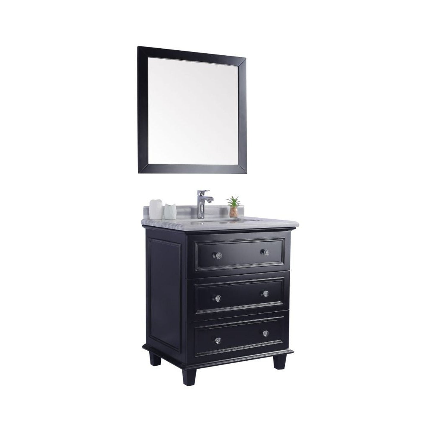 Laviva Luna 30" Espresso Vanity Base and White Stripes Marble Countertop with Rectangular Ceramic Sink