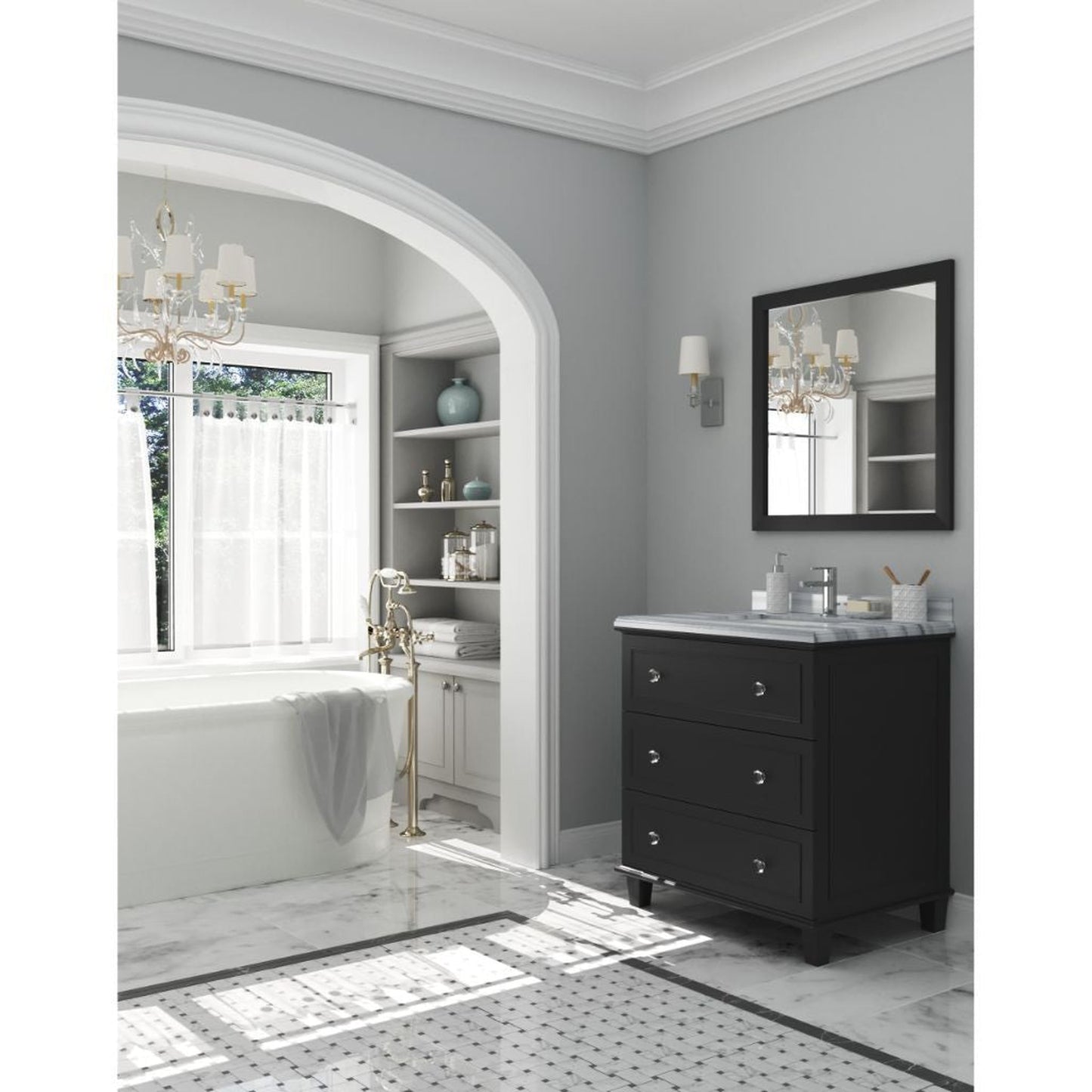 Laviva Luna 30" Espresso Vanity Base and White Stripes Marble Countertop with Rectangular Ceramic Sink