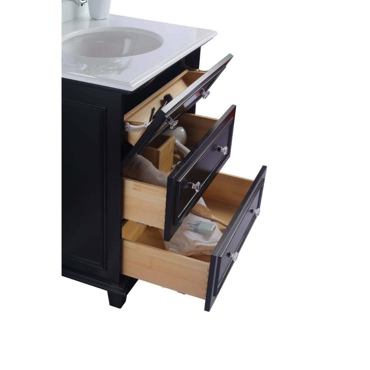 Laviva Luna 30" Espresso Vanity Base and White Stripes Marble Countertop with Rectangular Ceramic Sink