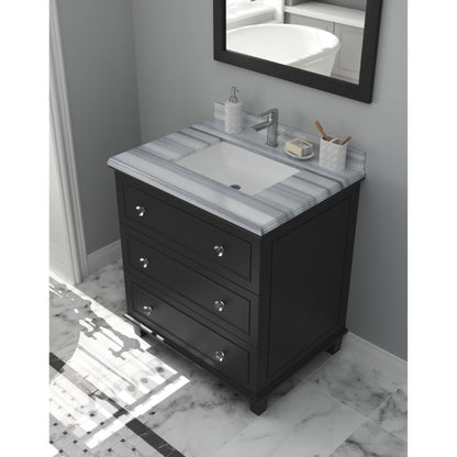 Laviva Luna 30" Espresso Vanity Base and White Stripes Marble Countertop with Rectangular Ceramic Sink