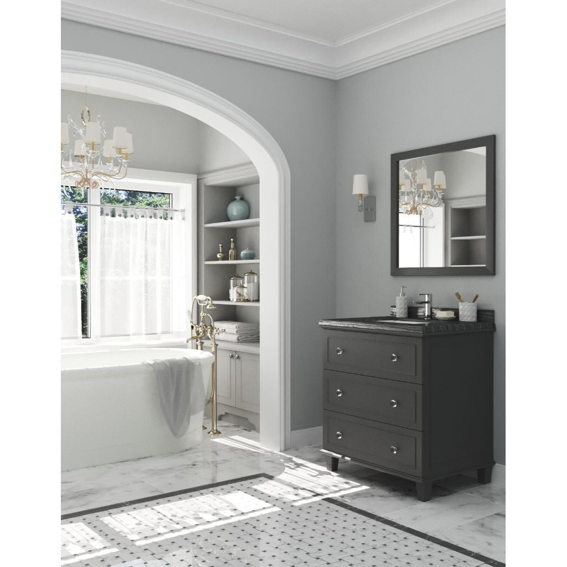 Laviva Luna 30" Maple Gray Vanity Base and Black Wood Marble Countertop With Rectangular Ceramic Sink