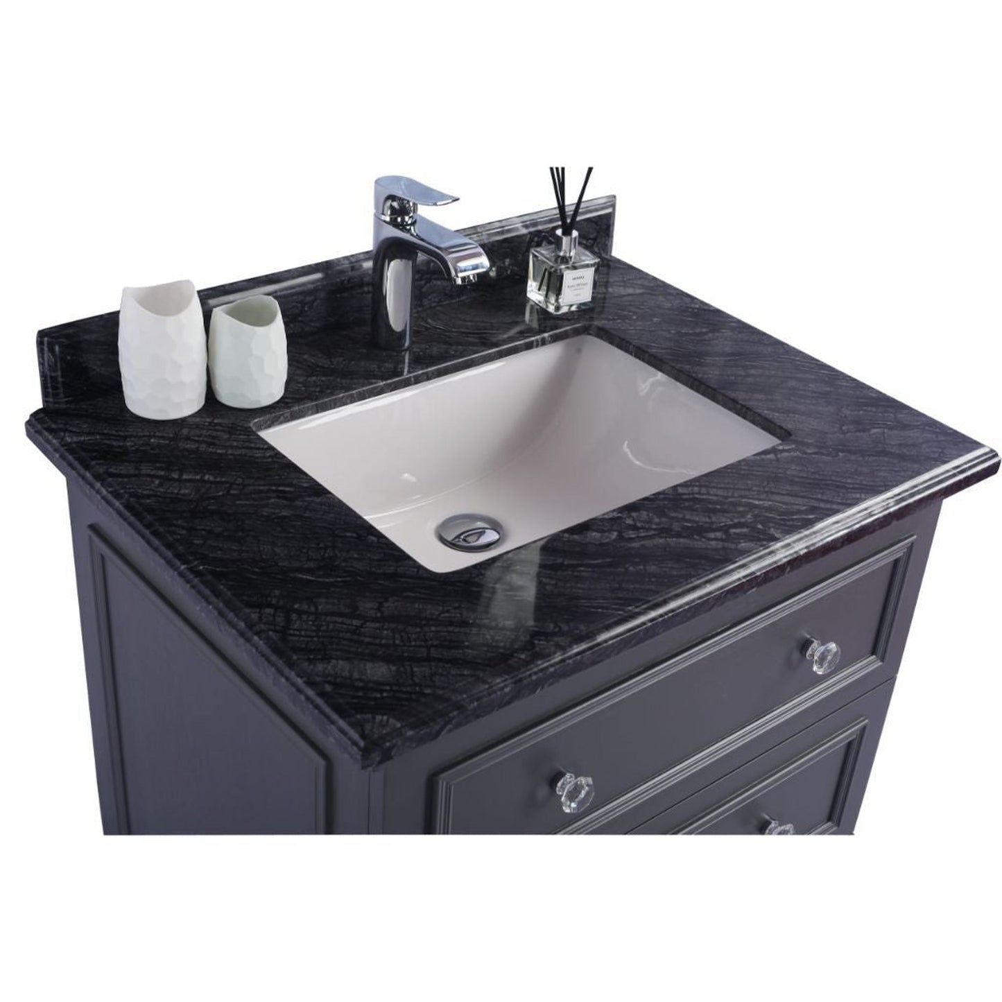 Laviva Luna 30" Maple Gray Vanity Base and Black Wood Marble Countertop With Rectangular Ceramic Sink
