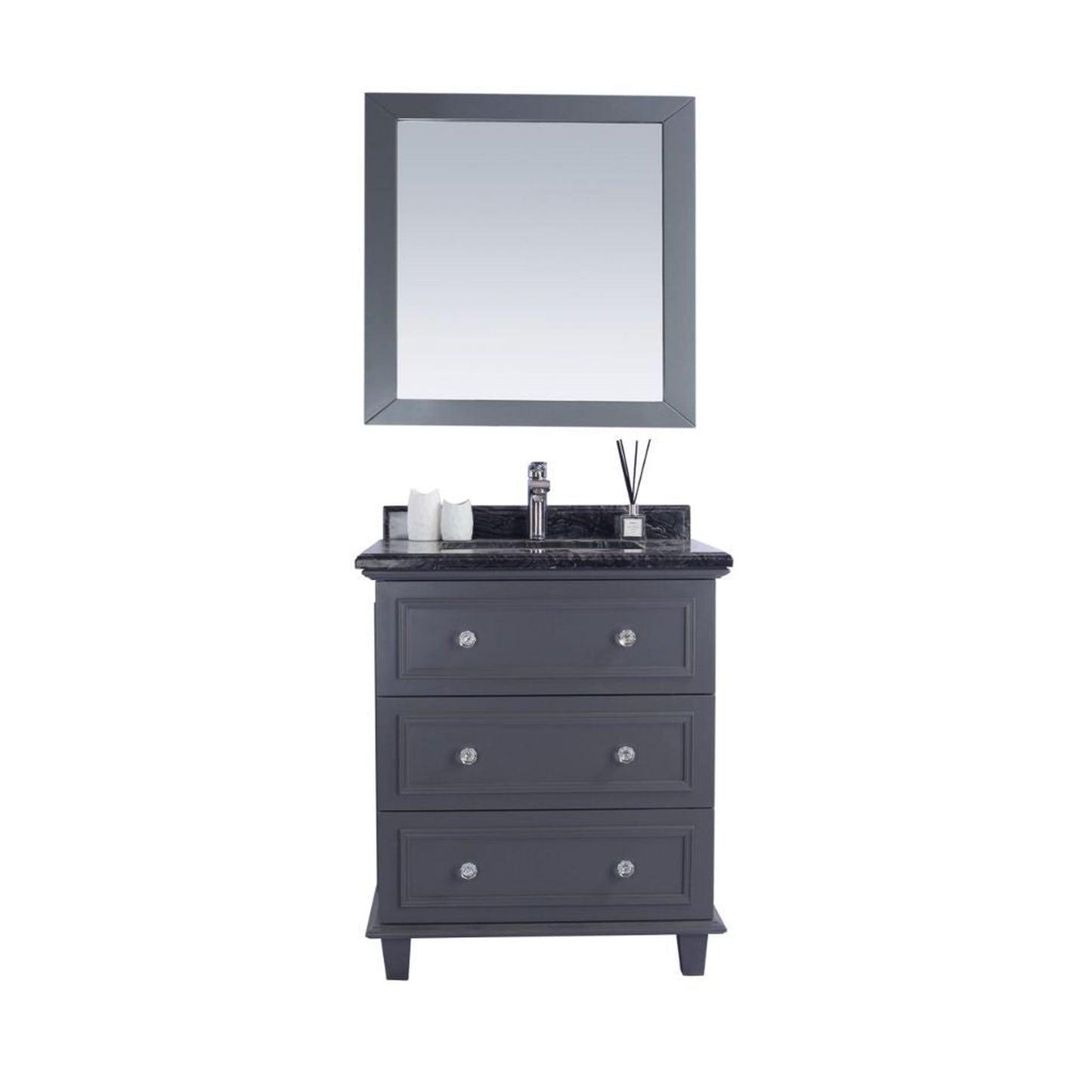 Laviva Luna 30" Maple Gray Vanity Base and Black Wood Marble Countertop With Rectangular Ceramic Sink