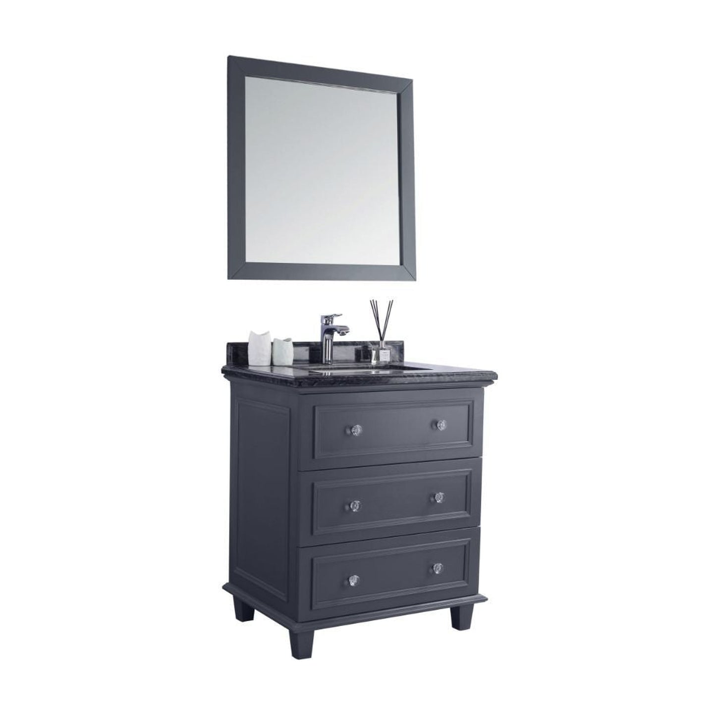 Laviva Luna 30" Maple Gray Vanity Base and Black Wood Marble Countertop With Rectangular Ceramic Sink