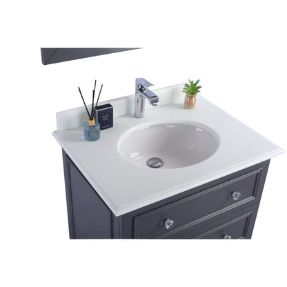Laviva Luna 30" Maple Gray Vanity Base and Pure White Phoenix Stone Countertop with Oval Ceramic Sink