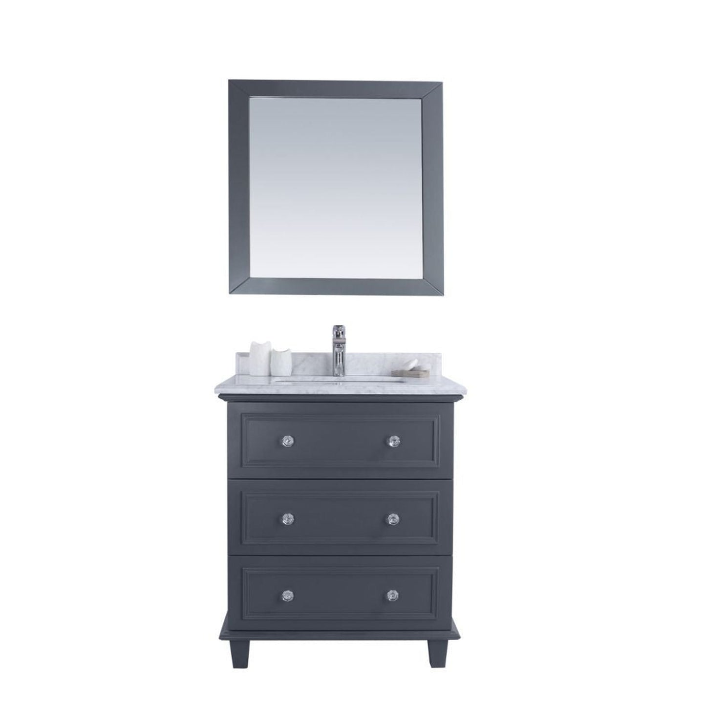 Laviva Luna 30" Maple Gray Vanity Base and White Cararra Marble Countertop With Rectangular Ceramic Sink