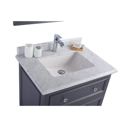 Laviva Luna 30" Maple Gray Vanity Base and White Cararra Marble Countertop With Rectangular Ceramic Sink