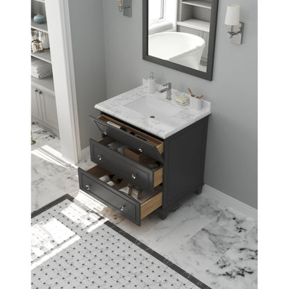 Laviva Luna 30" Maple Gray Vanity Base and White Cararra Marble Countertop With Rectangular Ceramic Sink