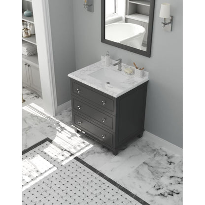 Laviva Luna 30" Maple Gray Vanity Base and White Cararra Marble Countertop With Rectangular Ceramic Sink