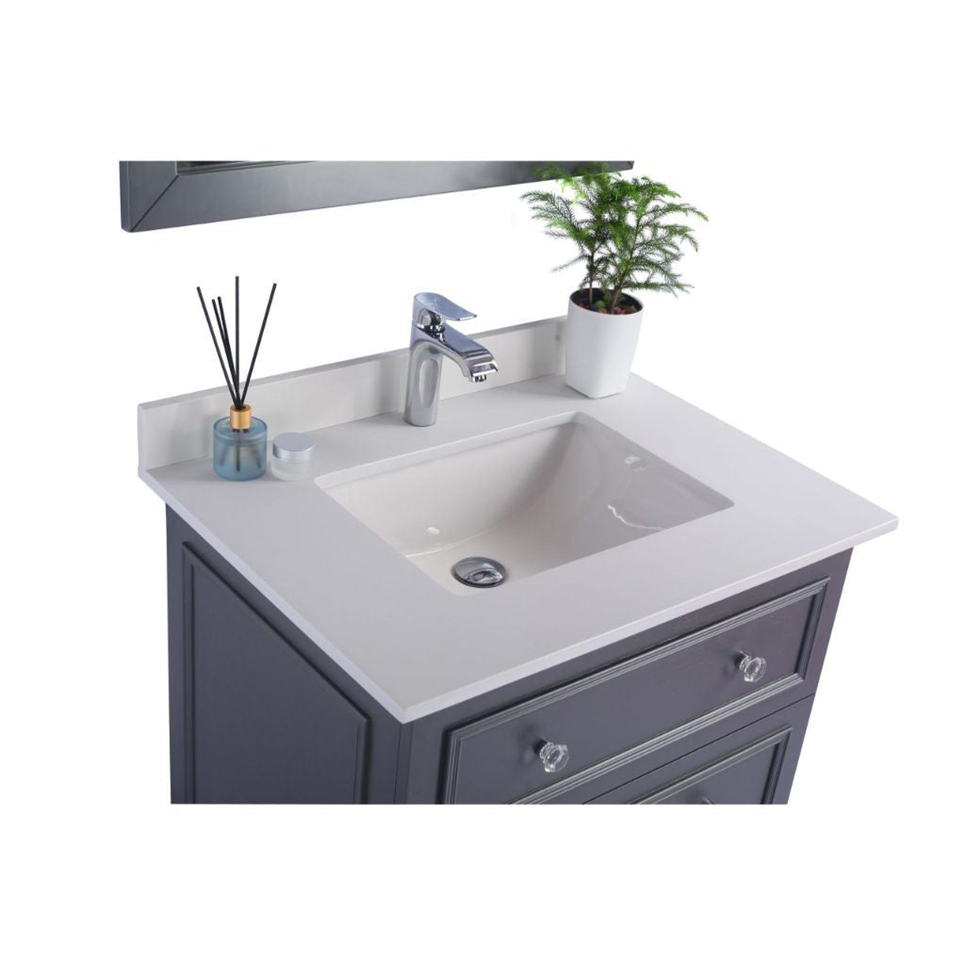 Laviva Luna 30" Maple Gray Vanity Base and White Quartz Countertop with Rectangular Ceramic Sink