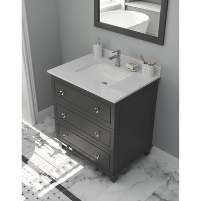 Laviva Luna 30" Maple Gray Vanity Base and White Quartz Countertop with Rectangular Ceramic Sink