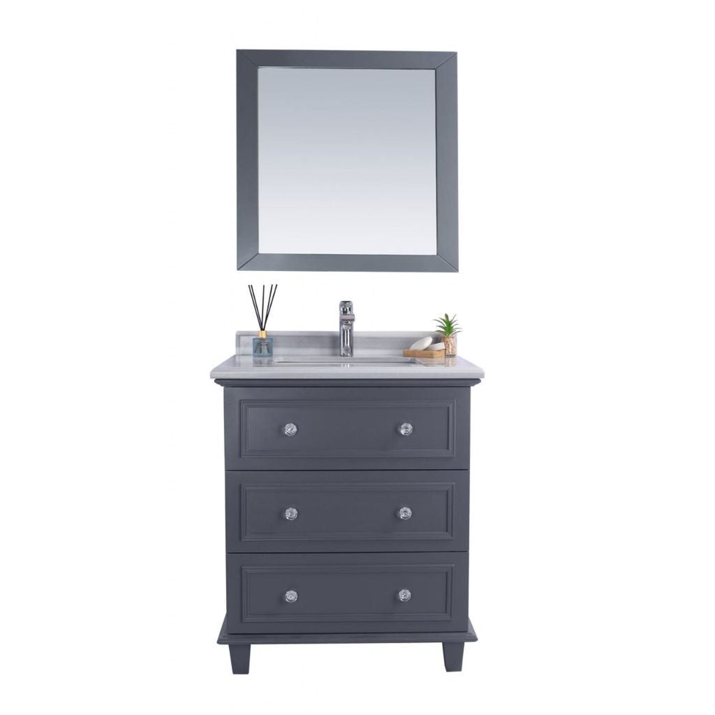 Laviva Luna 30" Maple Gray Vanity Base and White Stripes Marble Countertop with Rectangular Ceramic Sink