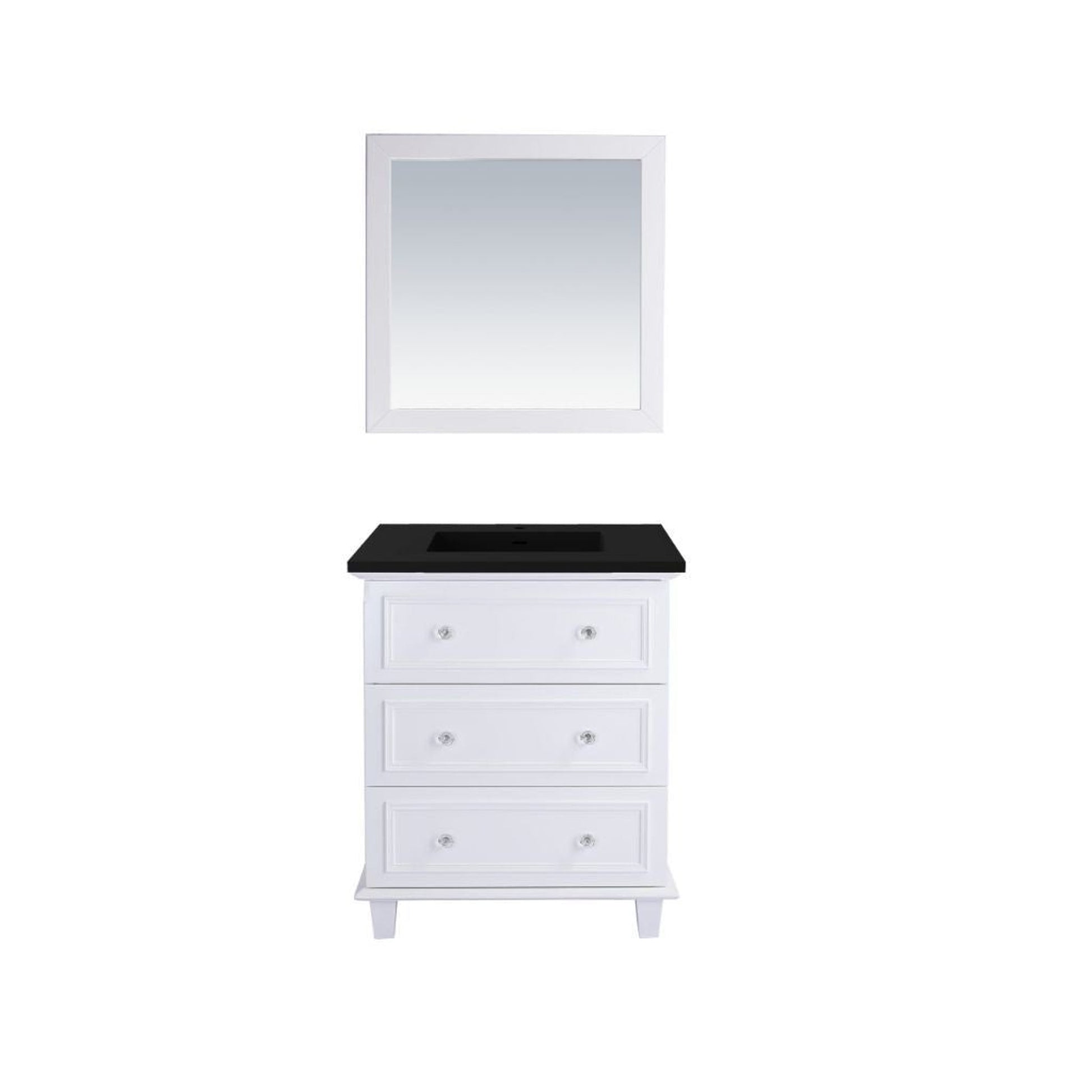 Laviva Luna 30" White Vanity Base and Matte Black Viva Stone Solid Surface Countertop With Integrated Sink