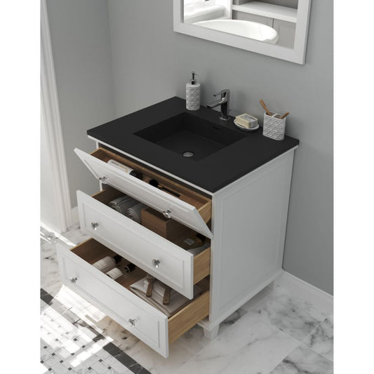 Laviva Luna 30" White Vanity Base and Matte Black Viva Stone Solid Surface Countertop With Integrated Sink