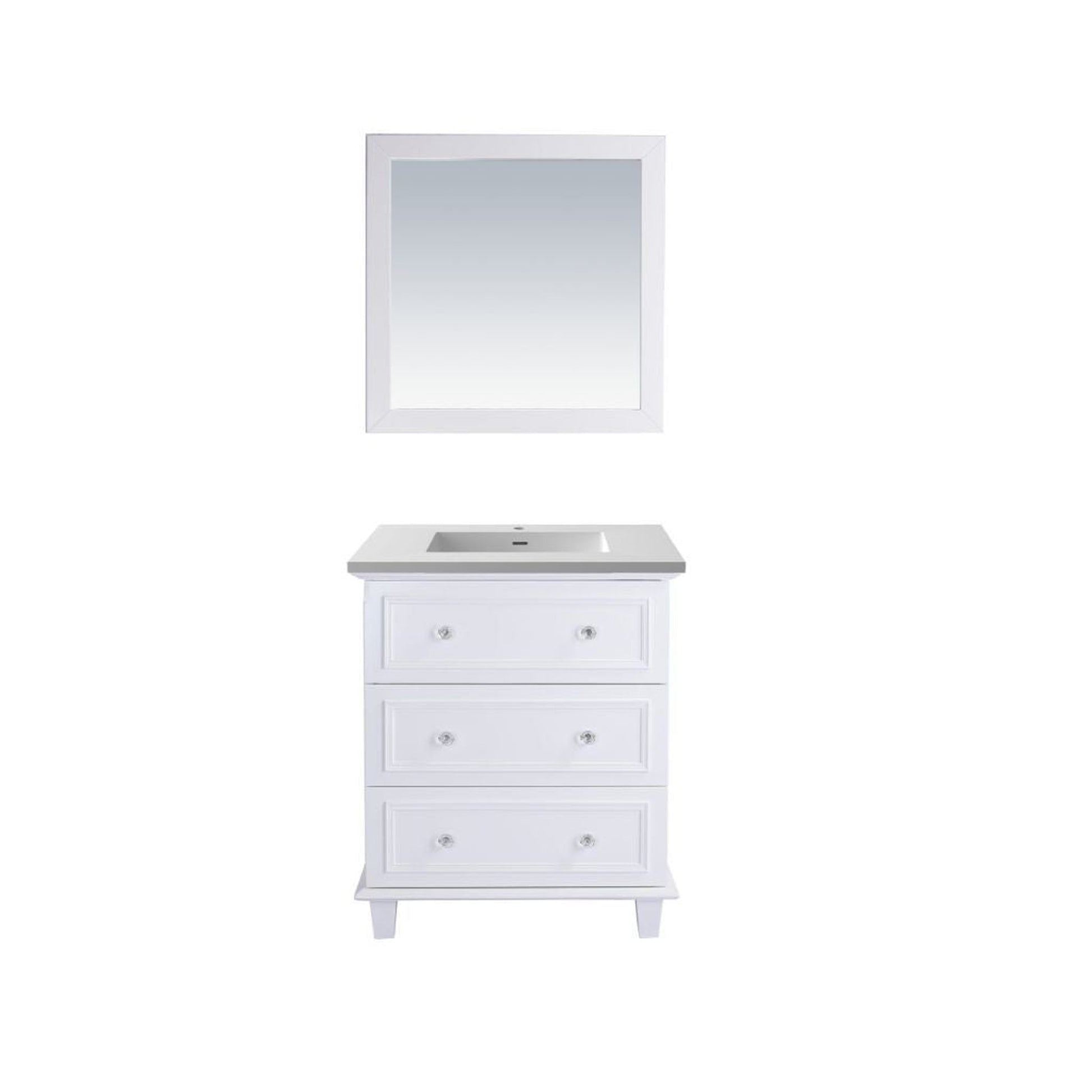 Laviva Luna 30" White Vanity Base and Matte White Viva Stone Solid Surface Countertop With Integrated Sink