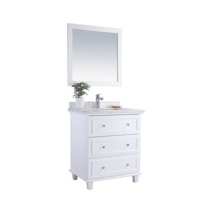 Laviva Luna 30" White Vanity Base and White Cararra Marble Countertop With Rectangular Ceramic Sink