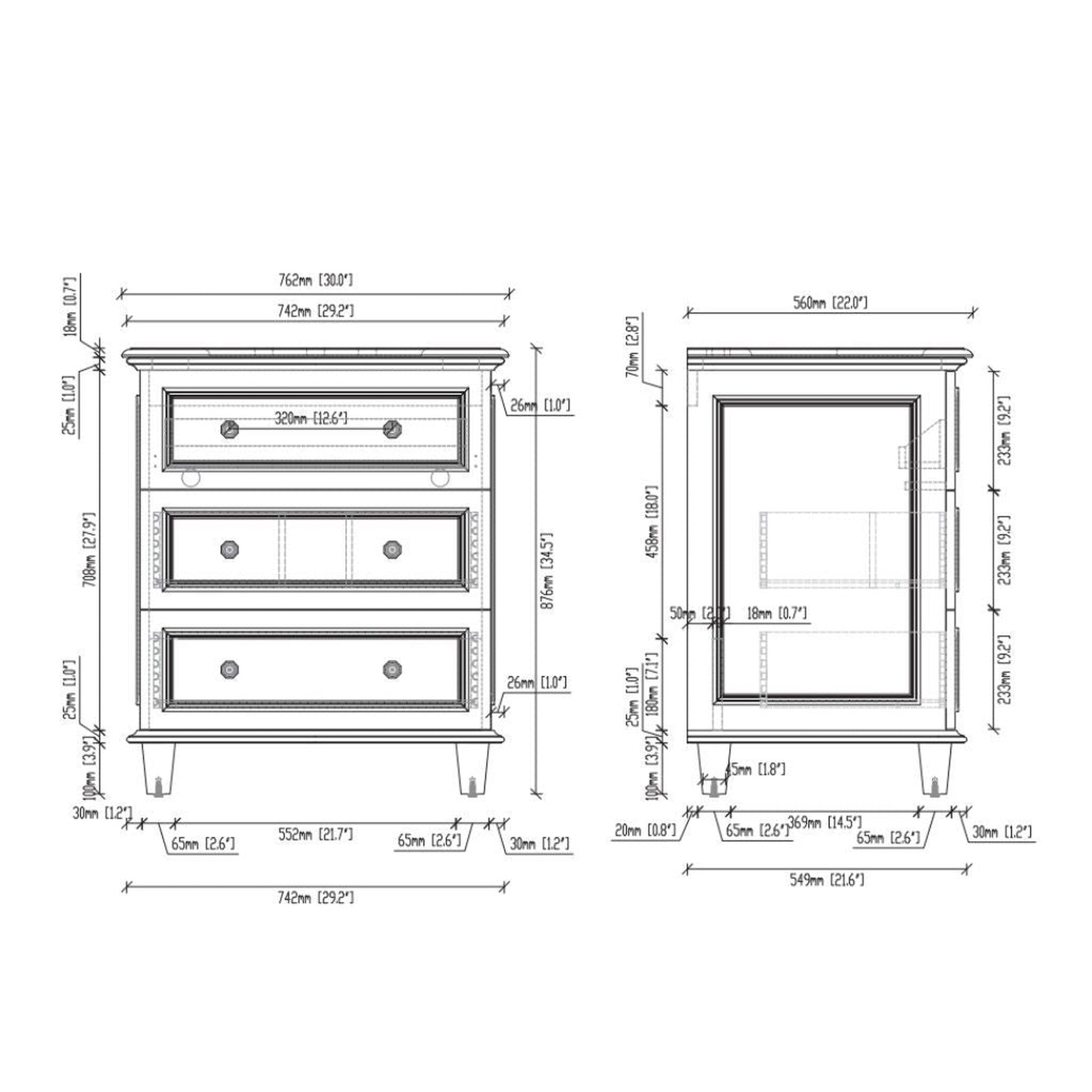 Laviva Luna 30" White Vanity Base and White Stripes Marble Countertop with Rectangular Ceramic Sink