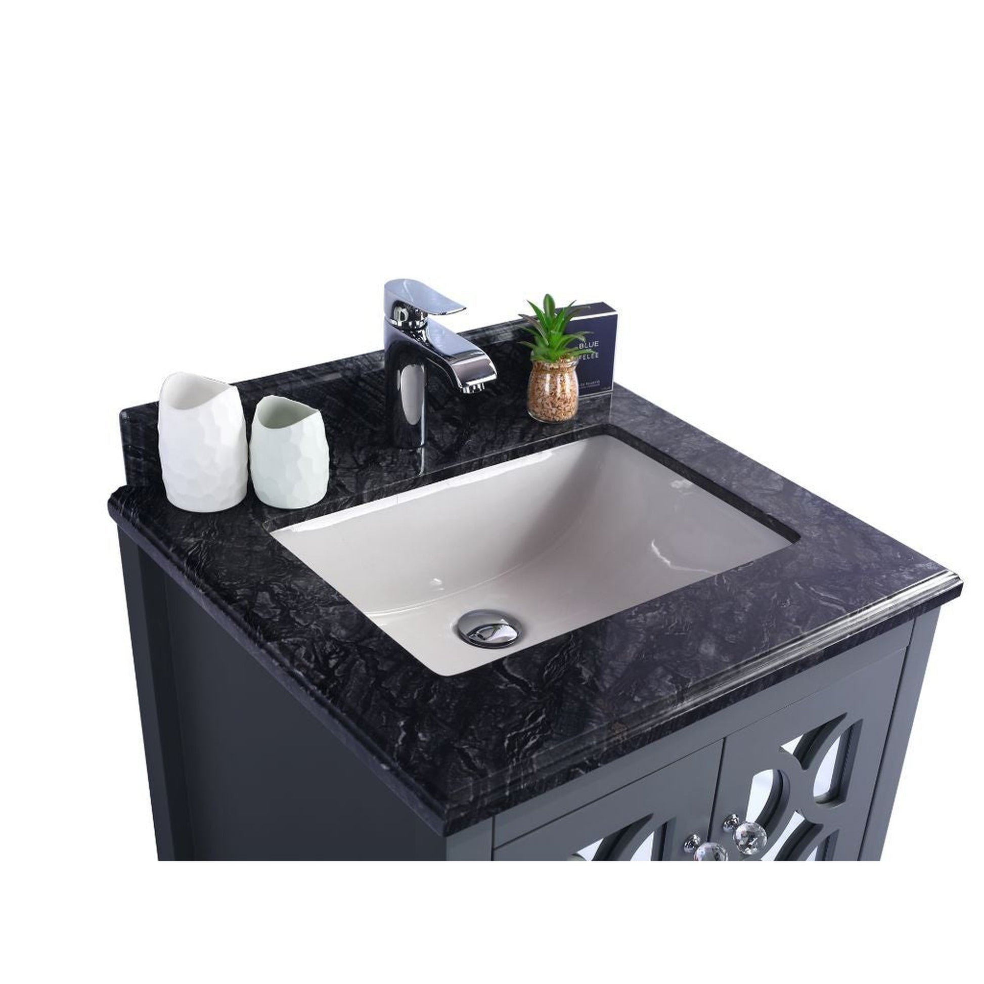 Laviva Mediterraneo 24" Gray Vanity Base and Black Wood Marble Countertop With Rectangular Ceramic Sink