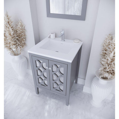 Laviva Mediterraneo 24" Gray Vanity Base and Matte White Viva Stone Solid Surface Countertop With Integrated Sink