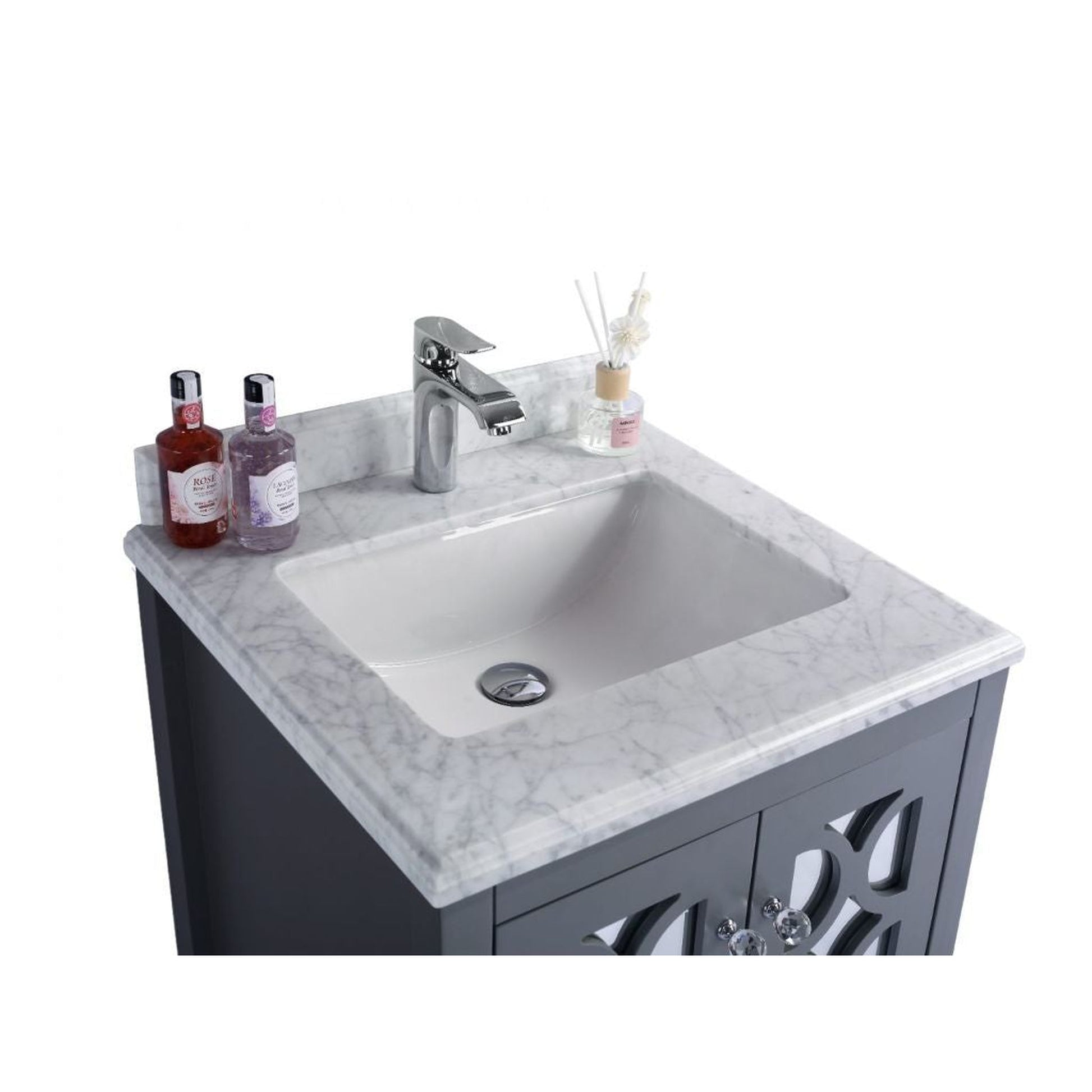 Laviva Mediterraneo 24" Gray Vanity Base and White Carrara Marble Countertop With Rectangular Ceramic Sink