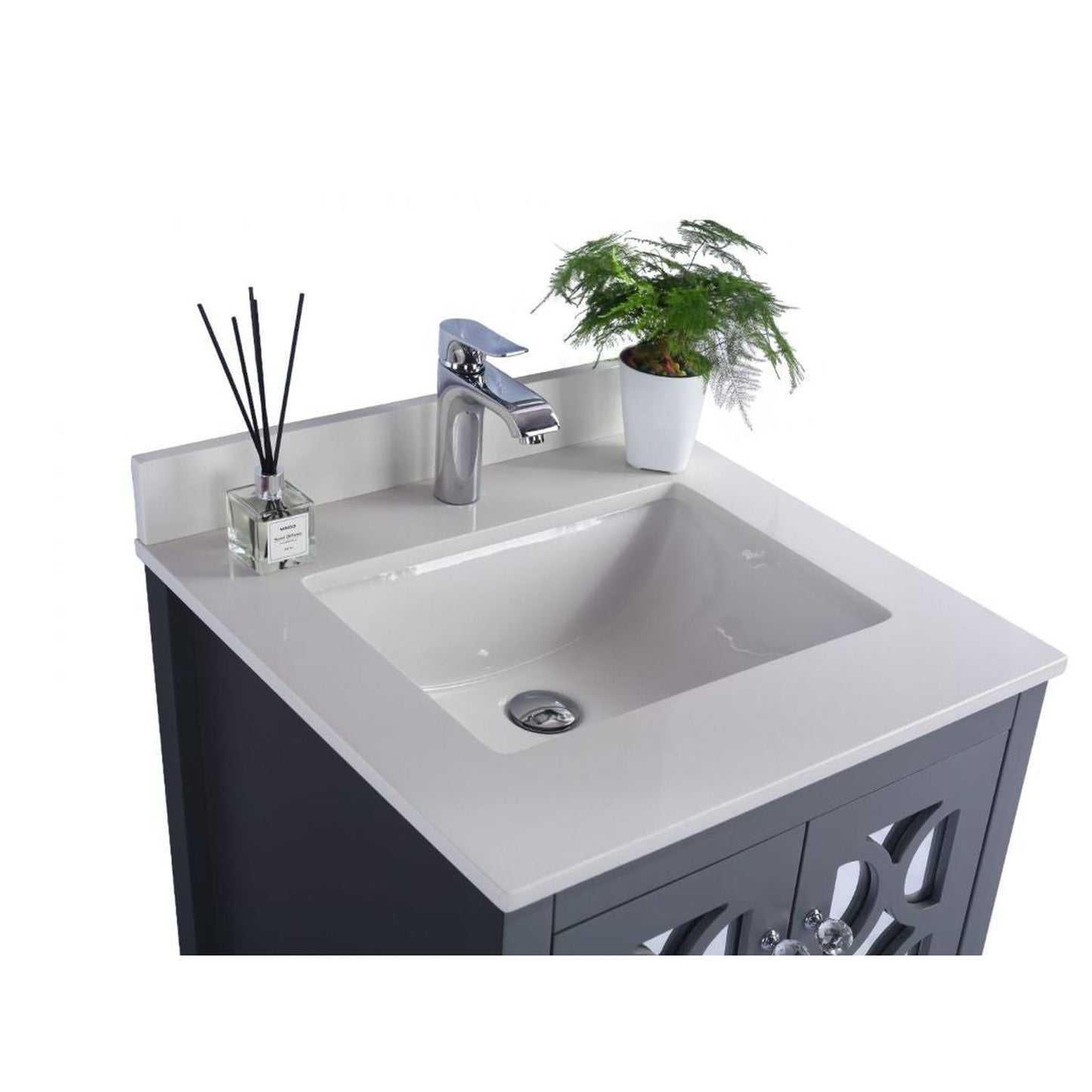 Laviva Mediterraneo 24" Gray Vanity Base and White Quartz Countertop with Rectangular Ceramic Sink