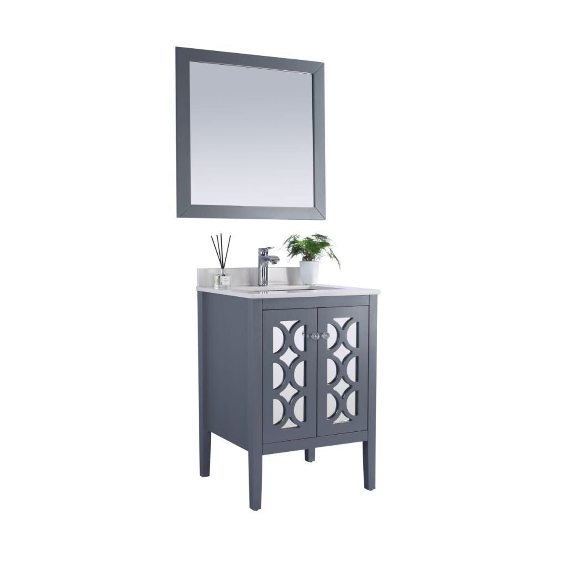 Laviva Mediterraneo 24" Gray Vanity Base and White Quartz Countertop with Rectangular Ceramic Sink