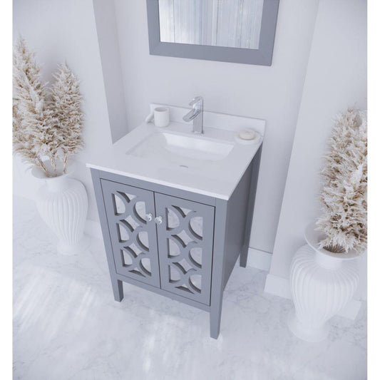 Laviva Mediterraneo 24" Gray Vanity Base and White Quartz Countertop with Rectangular Ceramic Sink