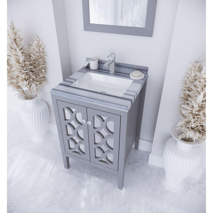 Laviva Mediterraneo 24" Gray Vanity Base and White Stripes Marble Countertop With Rectangular Ceramic Sink