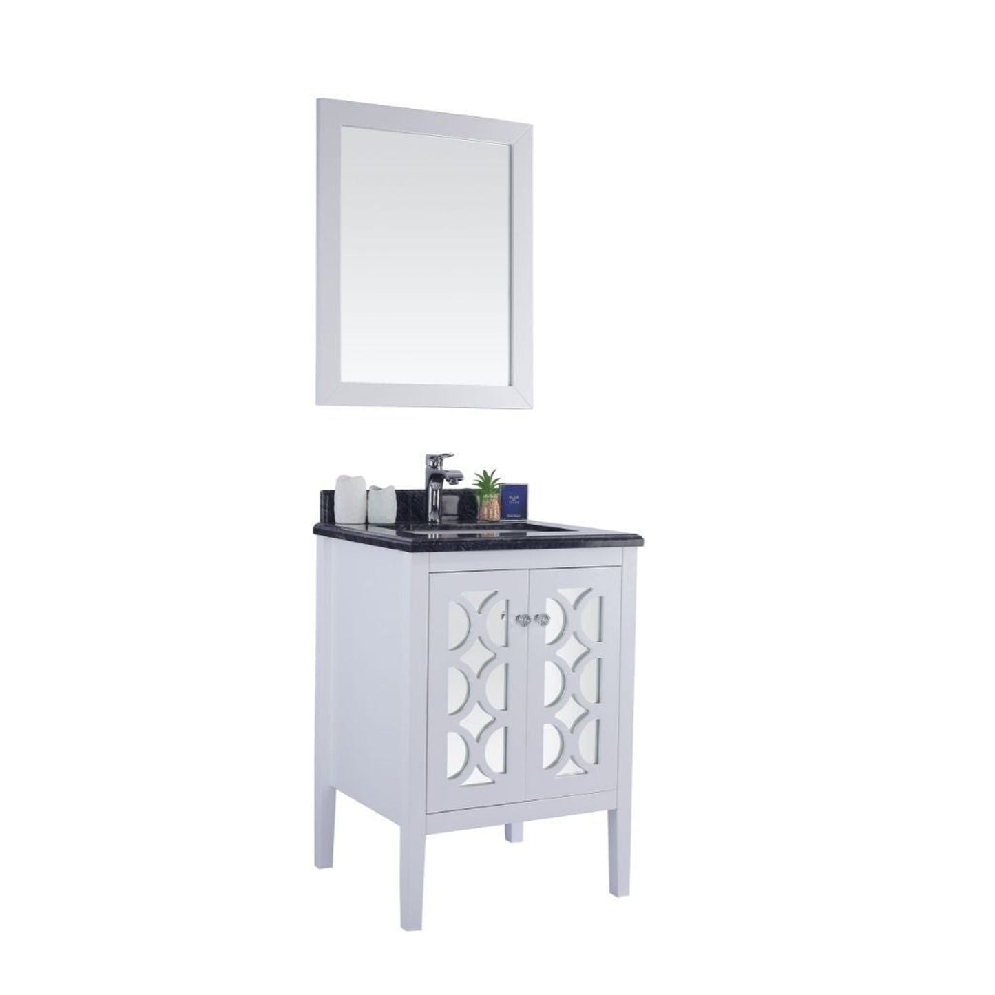Laviva Mediterraneo 24" White Vanity Base and Black Wood Marble Countertop With Rectangular Ceramic Sink