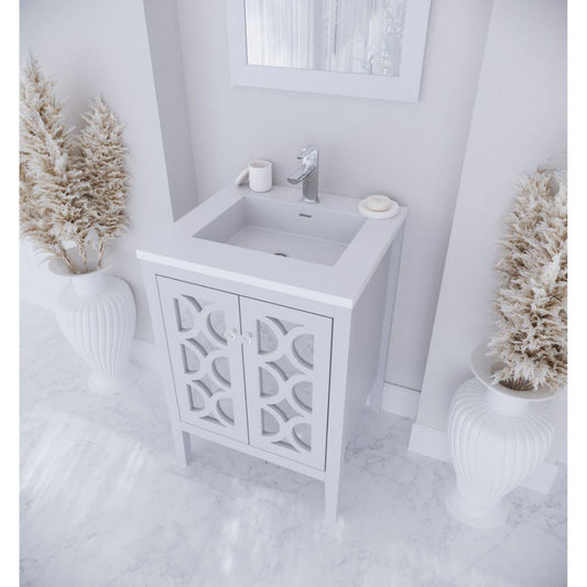 Laviva Mediterraneo 24" White Vanity Base and Matte White Viva Stone Solid Surface Countertop With Integrated Sink