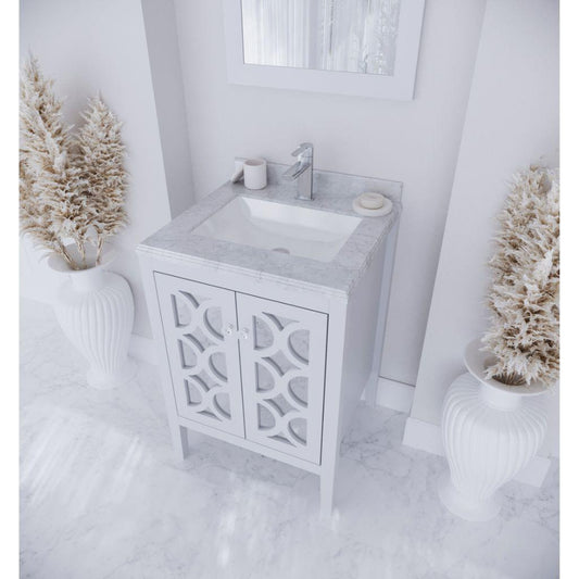 Laviva Mediterraneo 24" White Vanity Base and White Carrara Marble Countertop With Rectangular Ceramic Sink