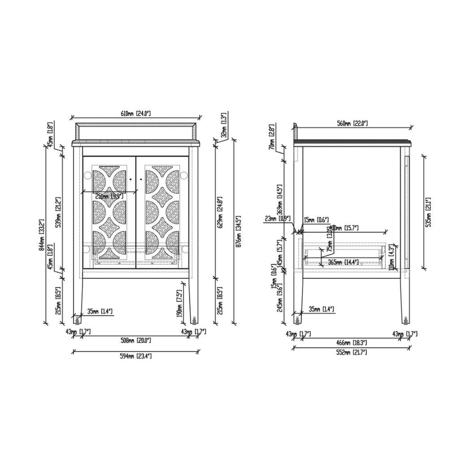 Laviva Mediterraneo 24" White Vanity Base and White Quartz Countertop with Rectangular Ceramic Sink