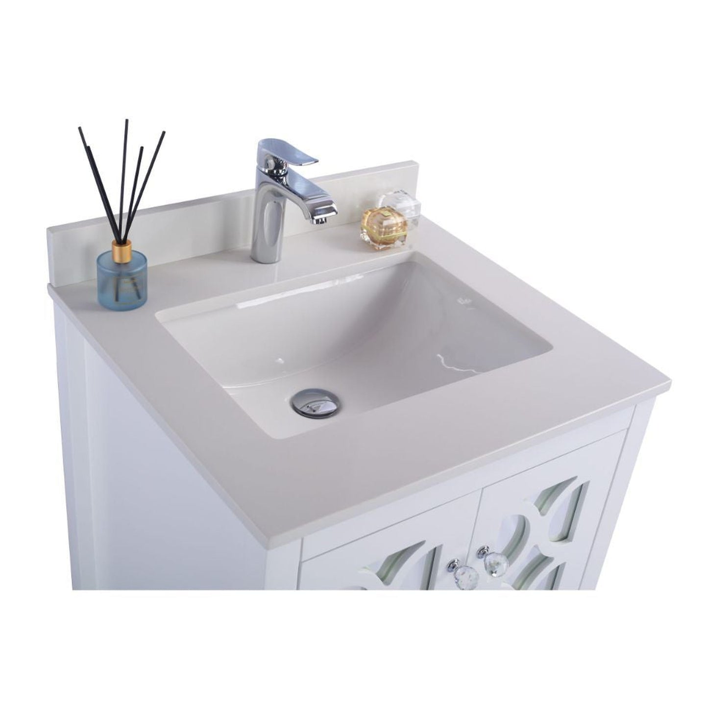 Laviva Mediterraneo 24" White Vanity Base and White Quartz Countertop with Rectangular Ceramic Sink