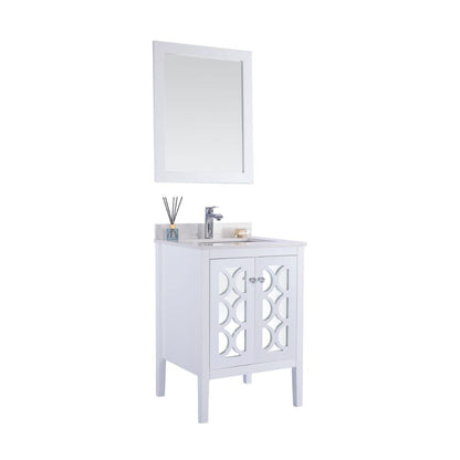 Laviva Mediterraneo 24" White Vanity Base and White Quartz Countertop with Rectangular Ceramic Sink