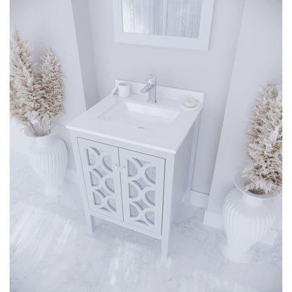 Laviva Mediterraneo 24" White Vanity Base and White Quartz Countertop with Rectangular Ceramic Sink