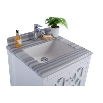 Laviva Mediterraneo 24" White Vanity Base and White Stripes Marble Countertop With Rectangular Ceramic Sink