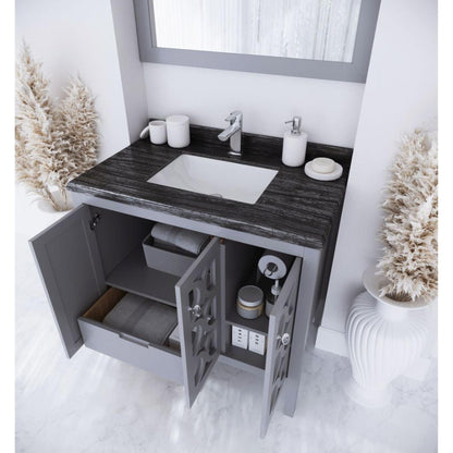Laviva Mediterraneo 36" Gray Vanity Base and Black Wood Marble Countertop With Rectangular Ceramic Sink