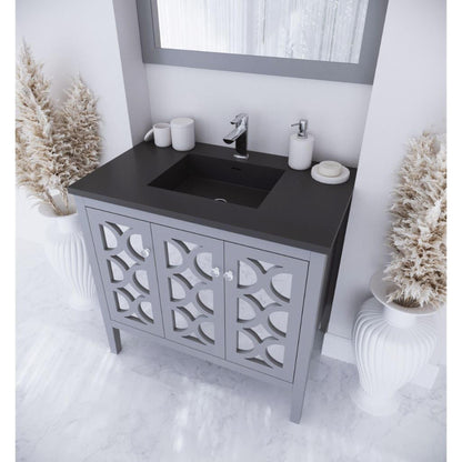 Laviva Mediterraneo 36" Gray Vanity Base and Matte Black Viva Stone Solid Surface Countertop With Integrated Sink