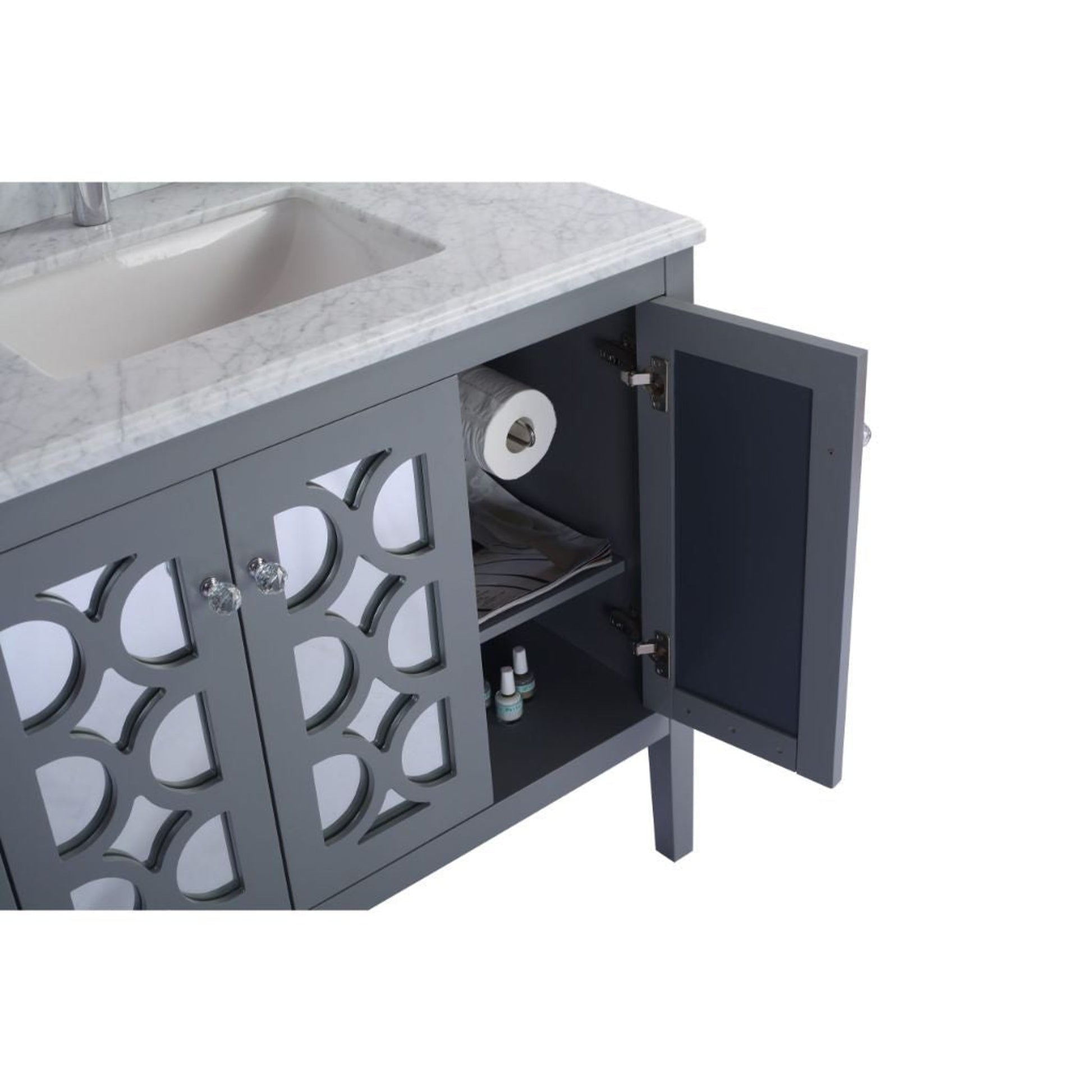 Laviva Mediterraneo 36" Gray Vanity Base and White Stripes Marble Countertop With Rectangular Ceramic Sink