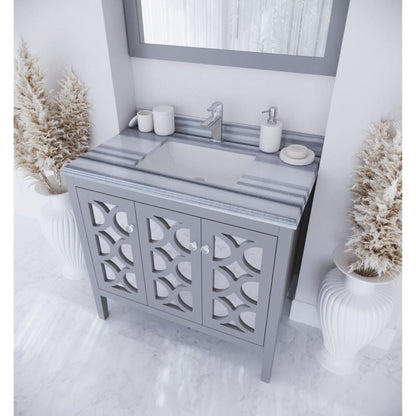 Laviva Mediterraneo 36" Gray Vanity Base and White Stripes Marble Countertop With Rectangular Ceramic Sink