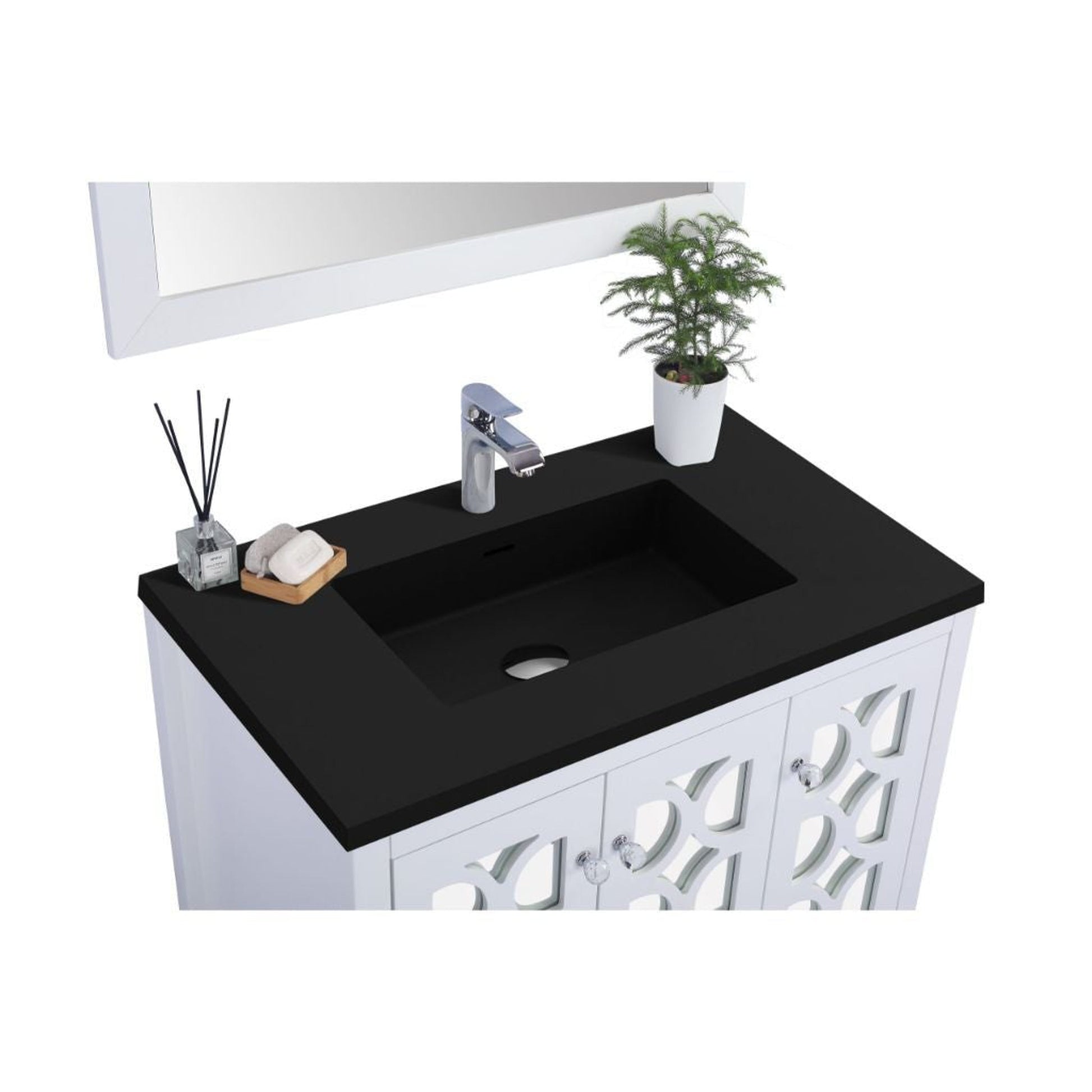 Laviva Mediterraneo 36" White Vanity Base and Matte Black Viva Stone Solid Surface Countertop With Integrated Sink