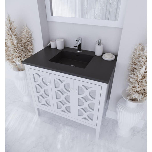 Laviva Mediterraneo 36" White Vanity Base and Matte Black Viva Stone Solid Surface Countertop With Integrated Sink