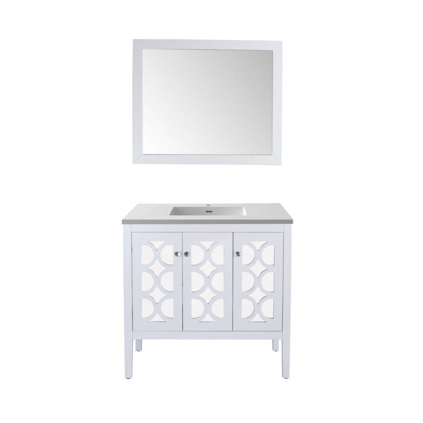 Laviva Mediterraneo 36" White Vanity Base and Matte White Viva Stone Solid Surface Countertop With Integrated Sink