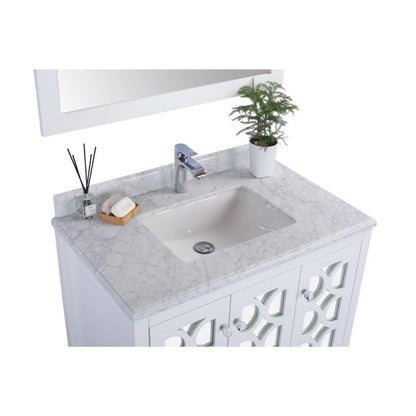 Laviva Mediterraneo 36" White Vanity Base and White Carrara Marble Countertop With Rectangular Ceramic Sink